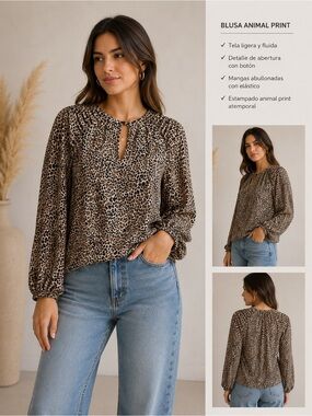 Missguided + Brown Leopard Print Long Sleeve Blouse